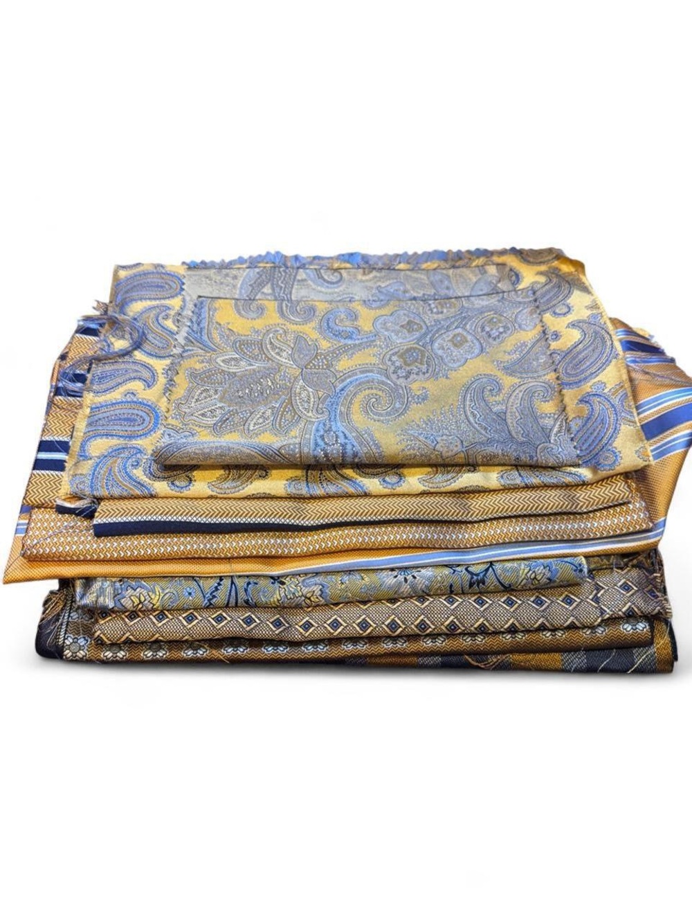 9pc bundle lot golden yellow 100% Italian silk fabric remnants